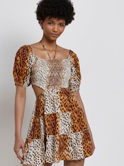 River Island Brown Cut Out Shirred Mini Dress - Image 1 of 5
