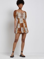 River Island Brown Cut Out Shirred Mini Dress - Image 2 of 5