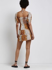 River Island Brown Cut Out Shirred Mini Dress - Image 3 of 5