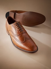 Tan Brown Wide Fit Signature Italian Leather Wing Cap Brogues - Image 4 of 5