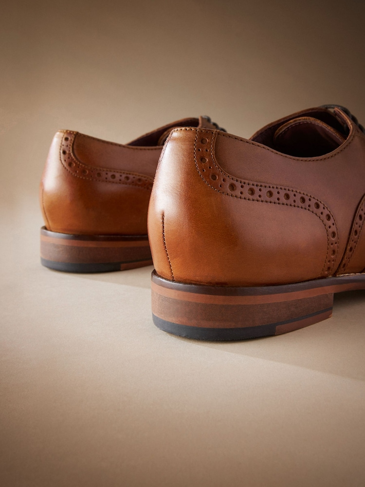 Tan Brown Wide Fit Signature Italian Leather Wing Cap Brogues - Image 5 of 5