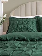 Bottle Green Textured Pleats Duvet Cover And Pillowcase Set - Image 1 of 4