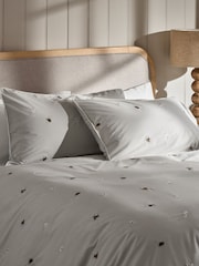 Grey Embroidered Bee With Pipe Trim Duvet Cover And Pillowcase Set - Image 2 of 5
