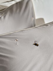Grey Embroidered Bee With Pipe Trim Duvet Cover And Pillowcase Set - Image 3 of 5