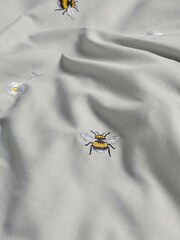 Grey Embroidered Bee With Pipe Trim Duvet Cover And Pillowcase Set - Image 4 of 5