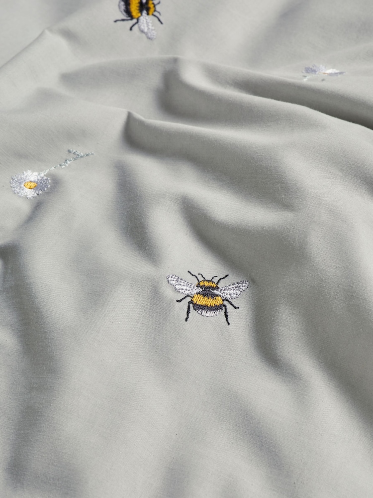 Grey Embroidered Bee With Pipe Trim Duvet Cover And Pillowcase Set - Image 4 of 5