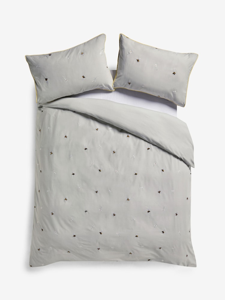 Grey Embroidered Bee With Pipe Trim Duvet Cover And Pillowcase Set - Image 5 of 5
