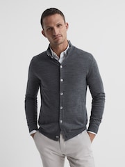 Reiss Mid Grey Harlow Merino Button Through Jumper - Image 1 of 6