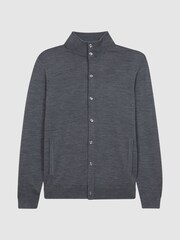 Reiss Mid Grey Harlow Merino Button Through Jumper - Image 2 of 6