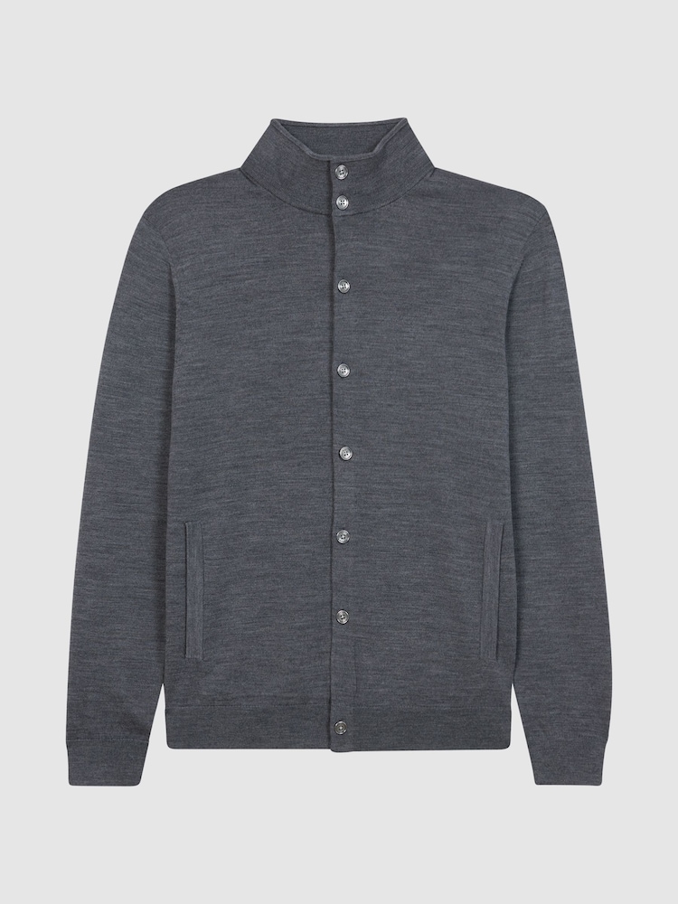 Reiss Mid Grey Harlow Merino Button Through Jumper - Image 2 of 6