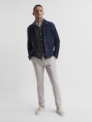 Reiss Mid Grey Harlow Merino Button Through Jumper - Image 3 of 6