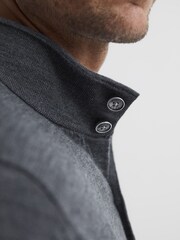 Reiss Mid Grey Harlow Merino Button Through Jumper - Image 4 of 6
