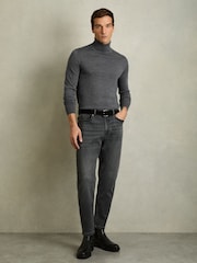 Reiss Mid Grey Melange Caine Slim Fit Merino Wool Roll Neck Jumper - Image 3 of 6