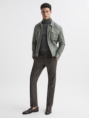 Reiss Mid Grey Melange Caine Slim Fit Merino Wool Roll Neck Jumper - Image 6 of 6