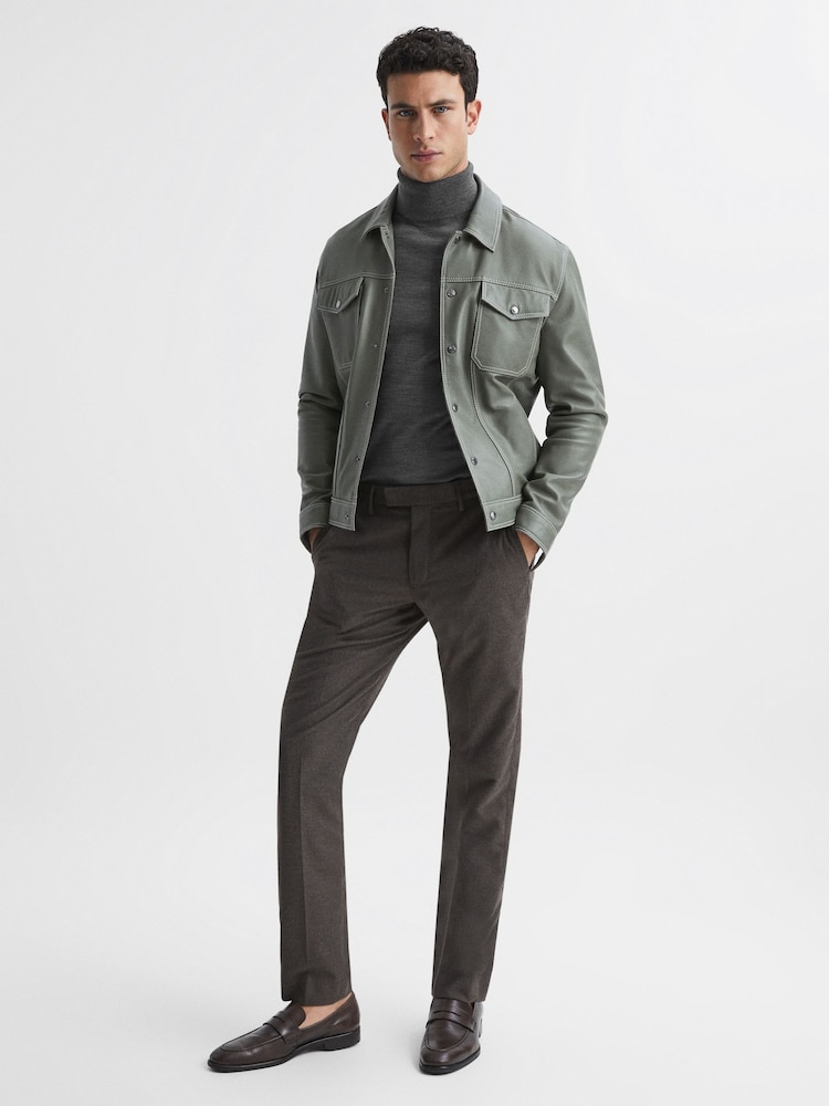 Reiss Mid Grey Melange Caine Slim Fit Merino Wool Roll Neck Jumper - Image 6 of 6