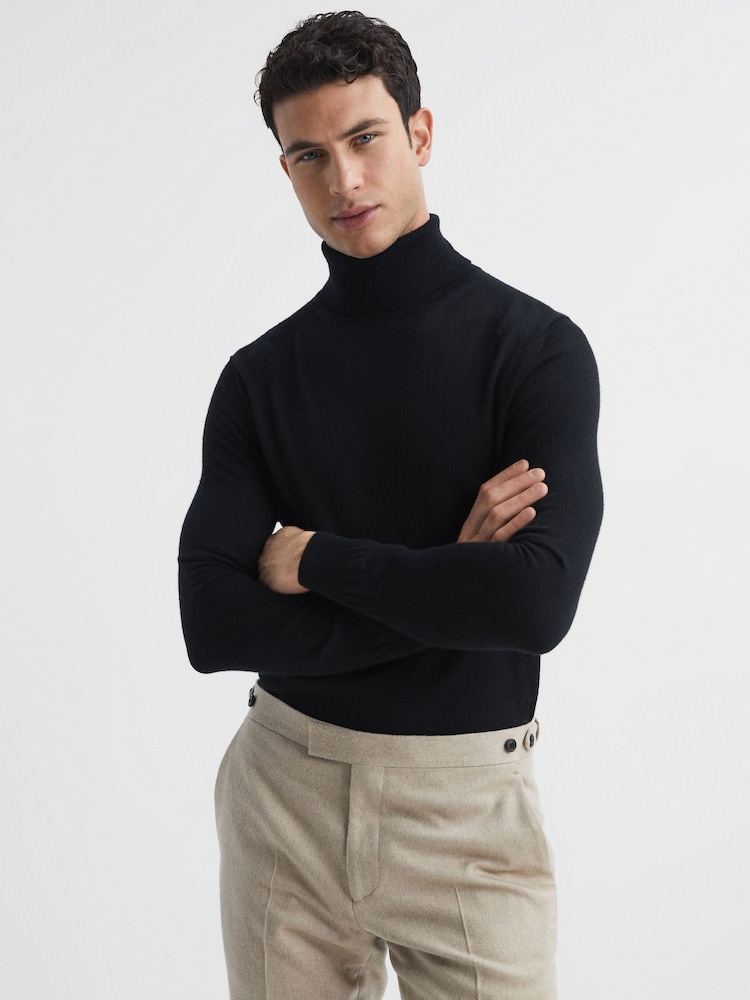 Reiss Black Caine Merino Roll-Neck Jumper - Image 1 of 7
