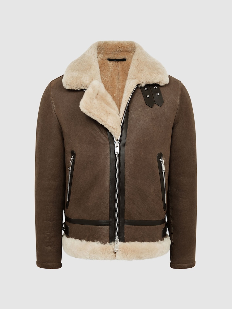 Reiss Brown Hardy Shearling Double Buckle Jacket - Image 2 of 8 Reiss Brown Hardy Shearling Double Buckle Jacket - Image 2 of 8