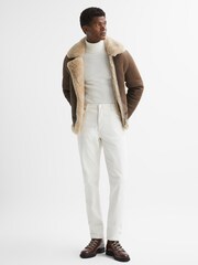 Reiss Brown Hardy Shearling Double Buckle Jacket - Image 3 of 8