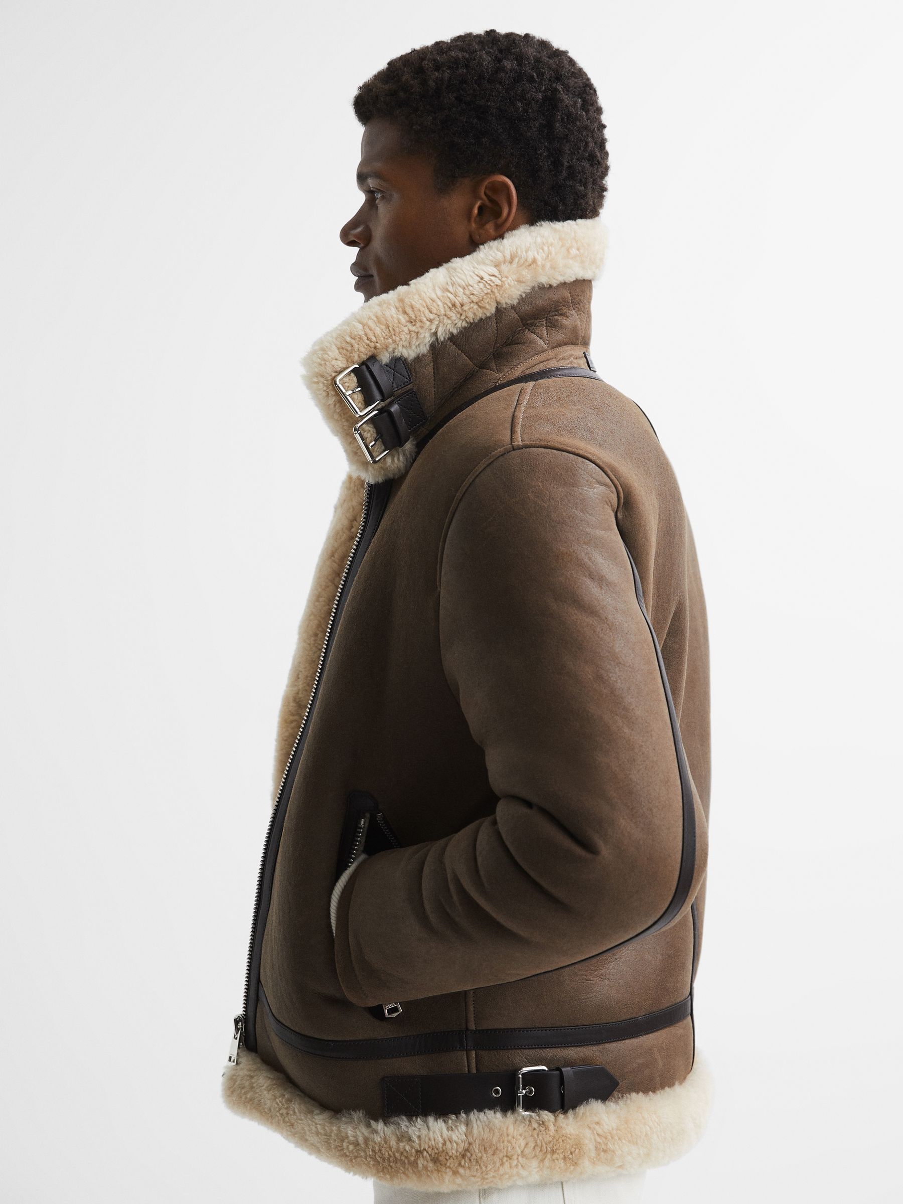 Reiss mens shearling jacket best sale