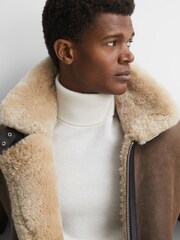 Reiss Brown Hardy Shearling Double Buckle Jacket - Image 8 of 8