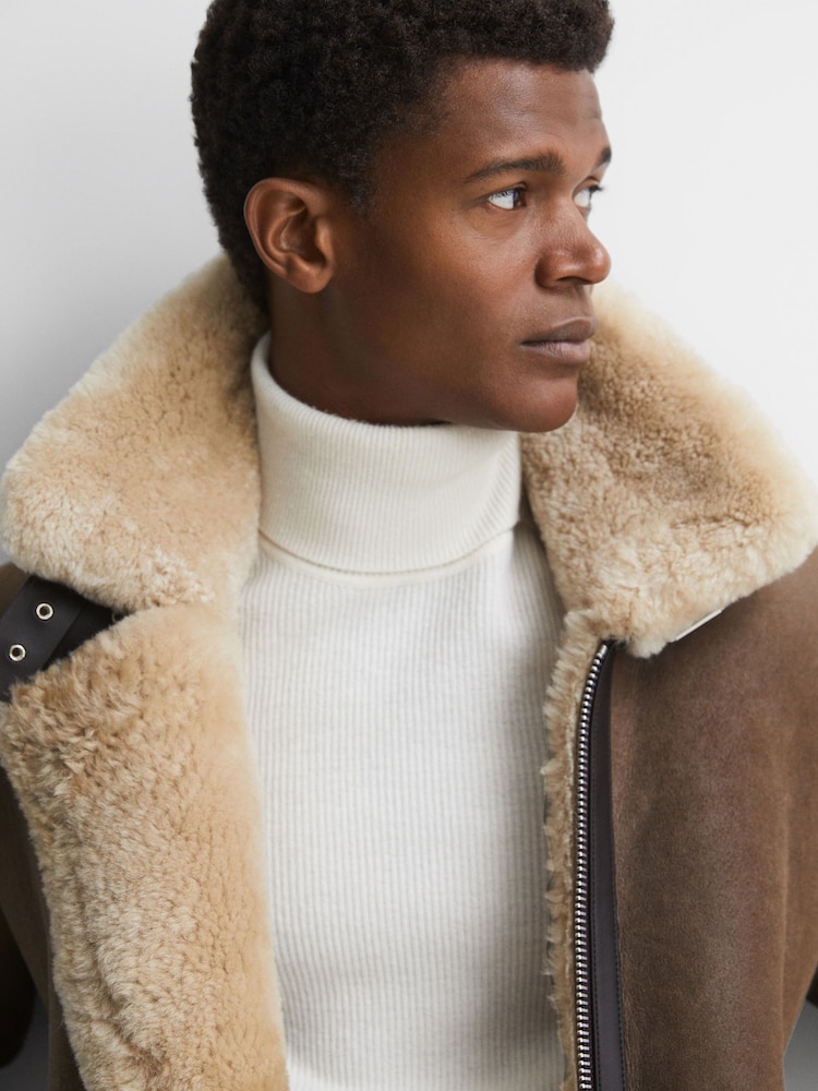 Reiss Brown Hardy Shearling Double Buckle Jacket - Image 8 of 8 Reiss Brown Hardy Shearling Double Buckle Jacket - Image 8 of 8