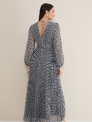 Phase Eight Blue Roxanna Pleated Diamond Maxi Dress - Image 2 of 7