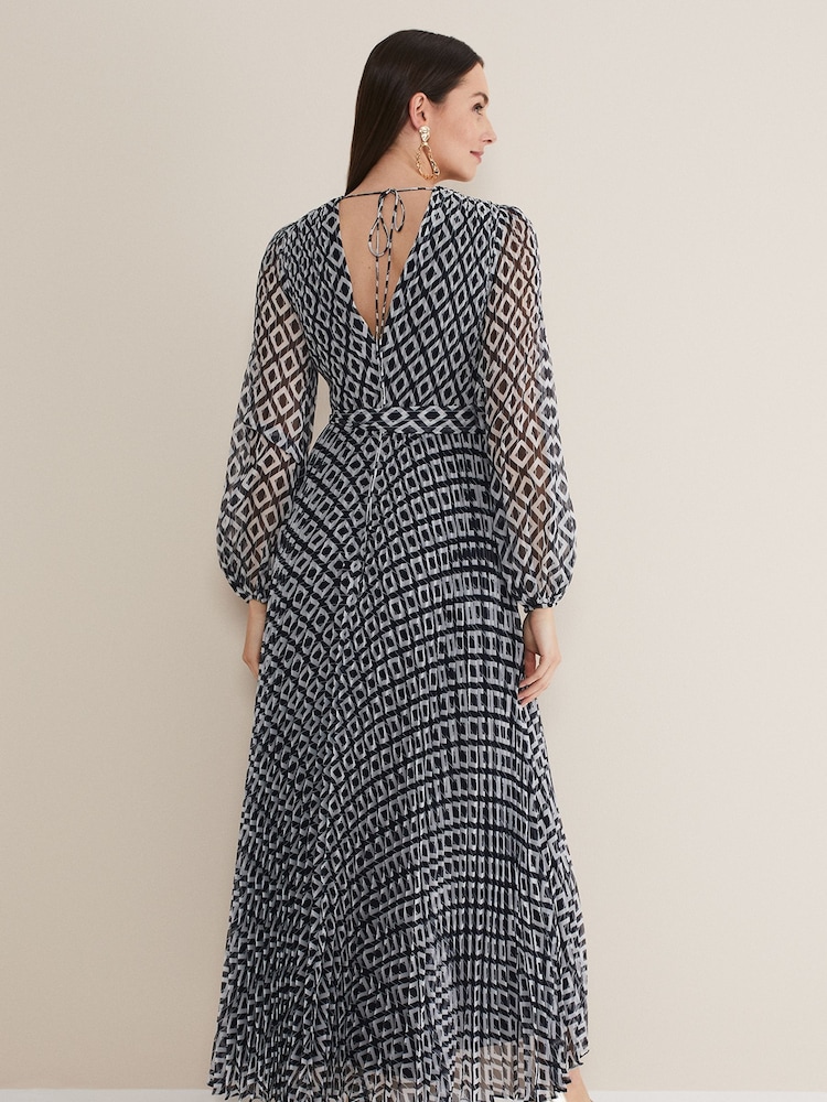 Phase Eight Blue Roxanna Pleated Diamond Maxi Dress - Image 2 of 7
