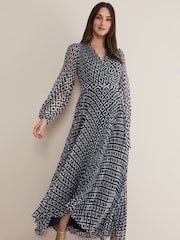 Phase Eight Blue Roxanna Pleated Diamond Maxi Dress - Image 3 of 7