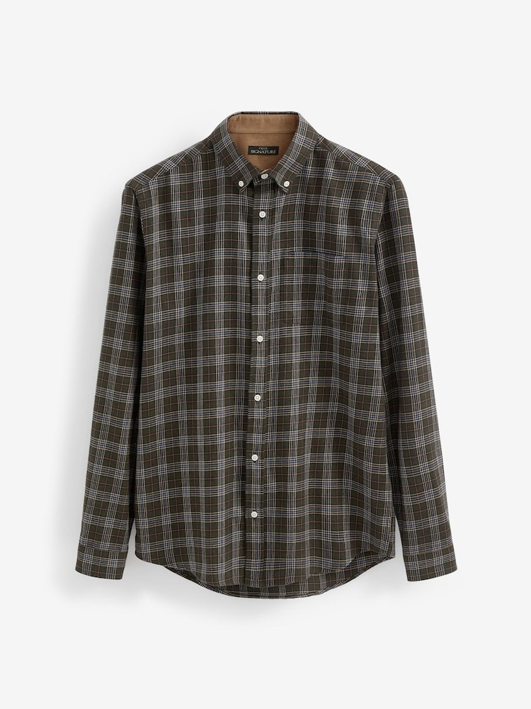 Green Signature Brushed Flannel Check Shirt - Image 6 of 6