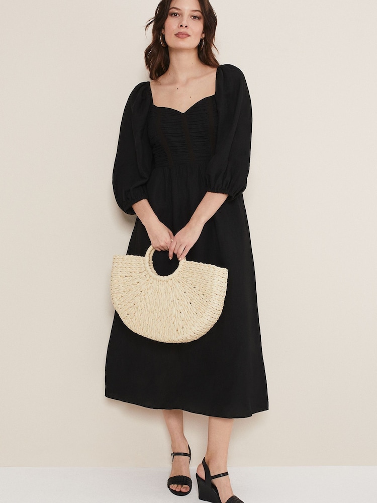 Phase Eight Shola Linen Ruched Bodice Black Dress - Image 1 of 5