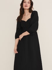 Phase Eight Shola Linen Ruched Bodice Black Dress - Image 3 of 5