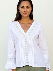 Aspiga Valentina White Embroidered Organic Cotton Blouses - Image 1 of 4