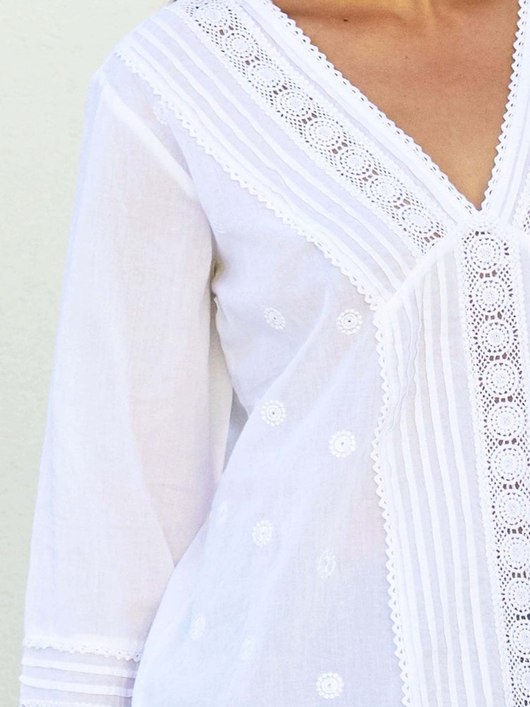 Aspiga Valentina White Embroidered Organic Cotton Blouses - Image 4 of 4 Aspiga Valentina White Embroidered Organic Cotton Blouses - Image 4 of 4