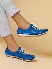 Pavers Blue Ladies Leather Lace-Up Trainers - Image 1 of 6