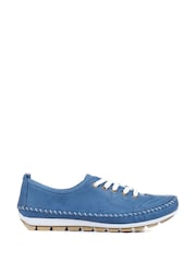 Pavers Blue Ladies Leather Lace-Up Trainers - Image 2 of 6