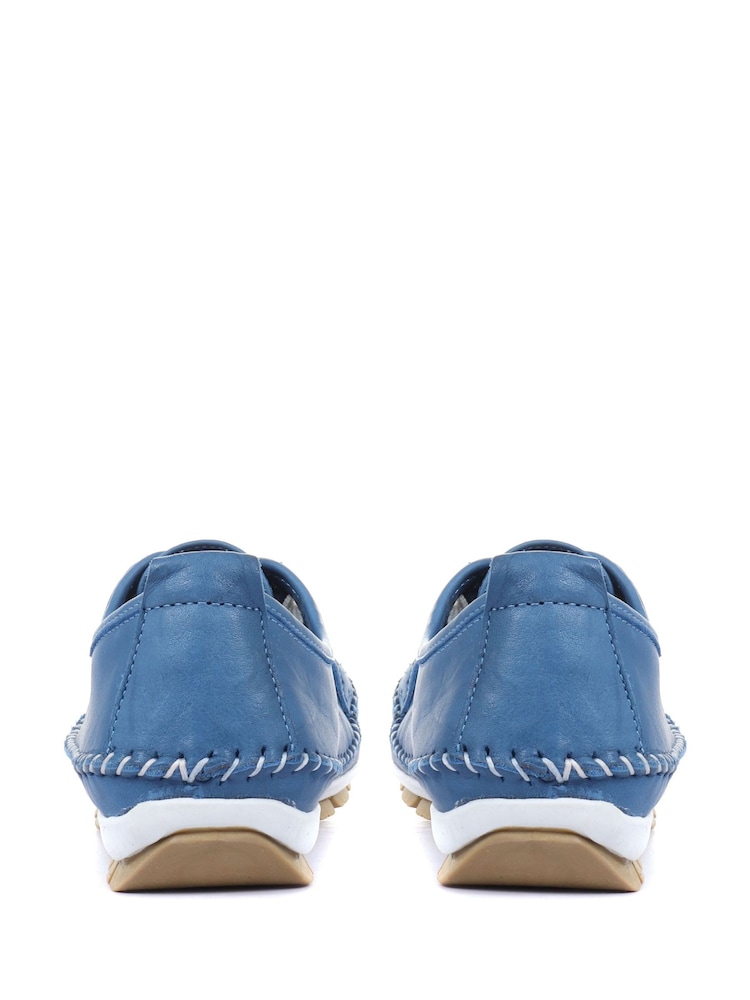 Pavers Blue Ladies Leather Lace-Up Trainers - Image 3 of 6