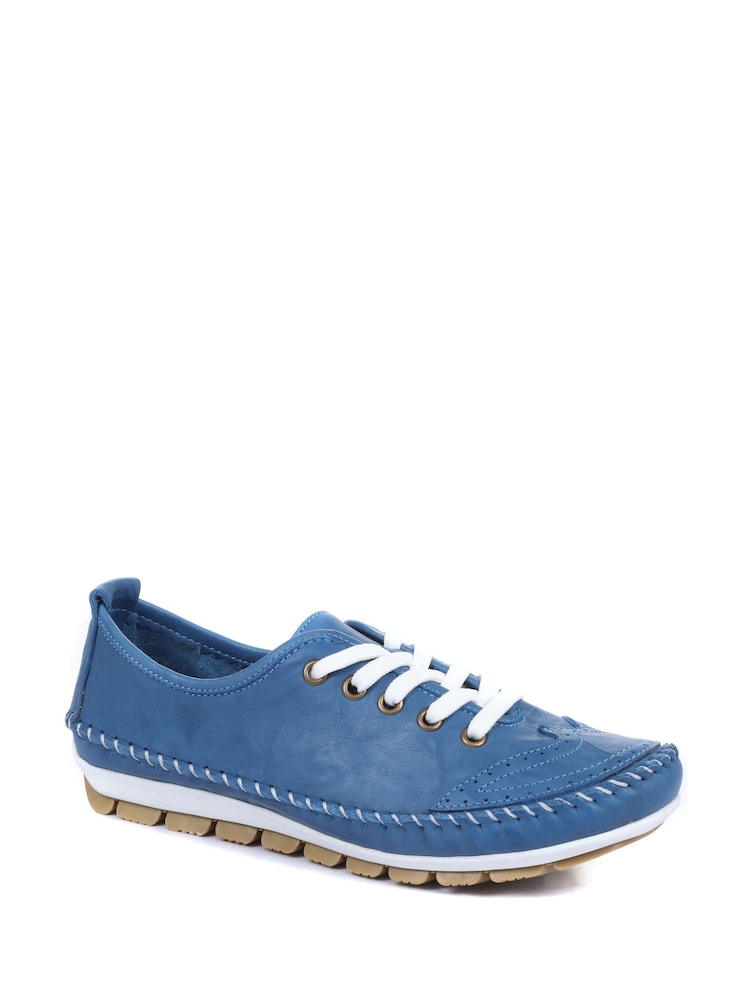 Pavers Blue Ladies Leather Lace-Up Trainers - Image 4 of 6