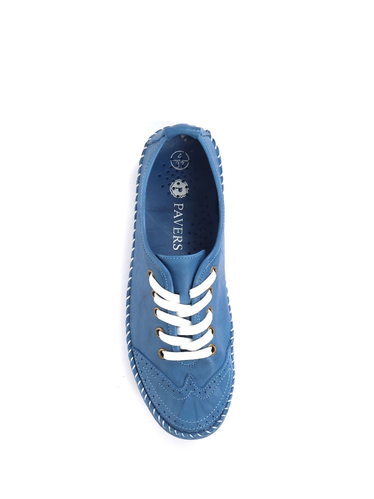 Pavers Blue Ladies Leather Lace-Up Trainers - Image 5 of 6