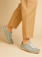 Pavers Baby Blue Ladies Leather Lace-Up Trainers - Image 1 of 6