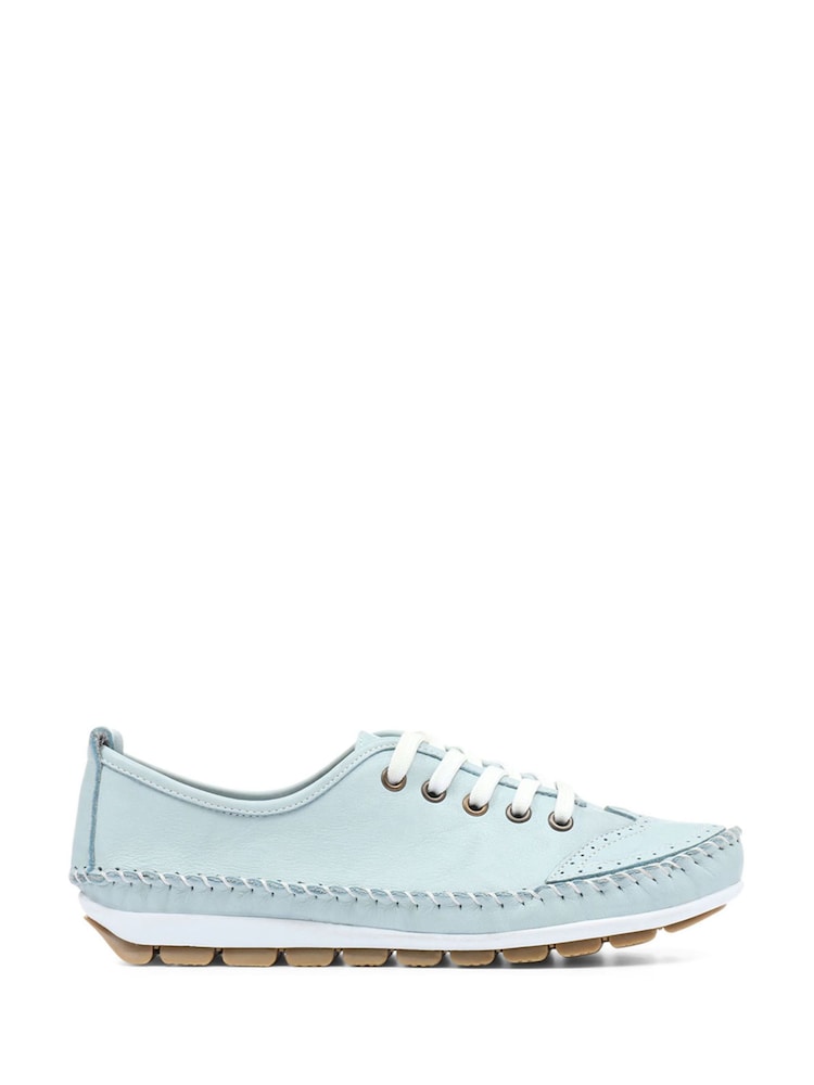 Pavers Baby Blue Ladies Leather Lace-Up Trainers - Image 2 of 6