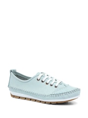 Pavers Baby Blue Ladies Leather Lace-Up Trainers - Image 3 of 6