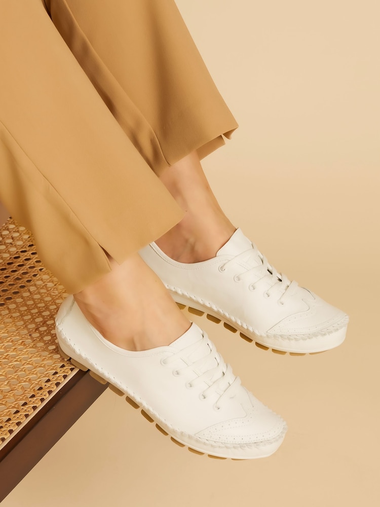 Pavers White Ladies Leather Lace-Up Trainers - Image 1 of 6