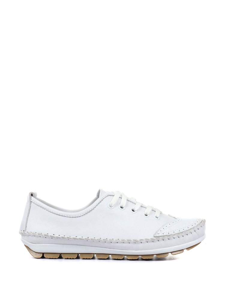 Pavers White Ladies Leather Lace-Up Trainers - Image 2 of 6