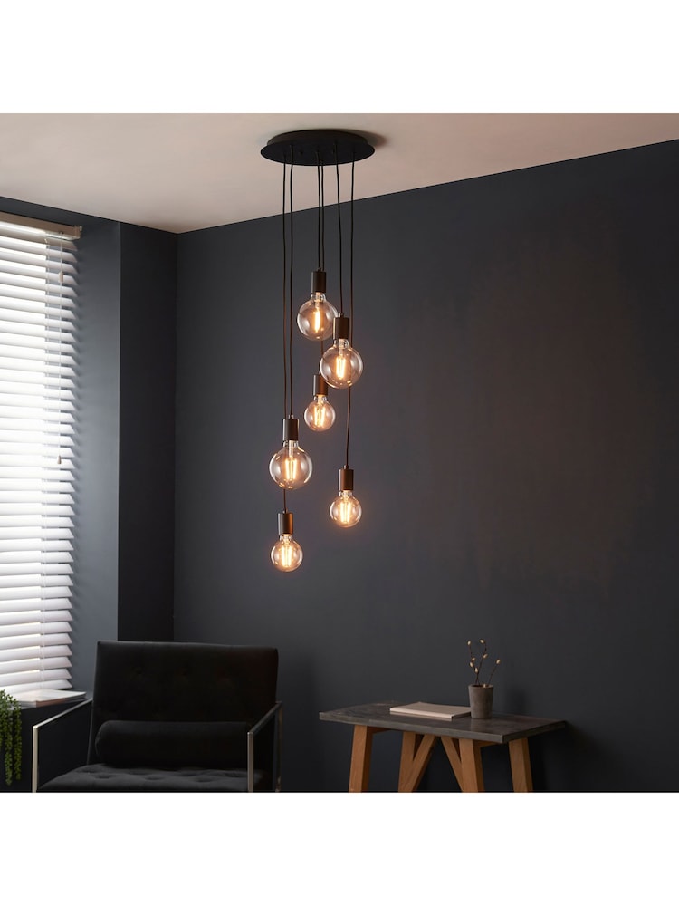 Gallery Home Matt Black Industrial 6 Bulb Ceiling Light Pendant - Image 1 of 8