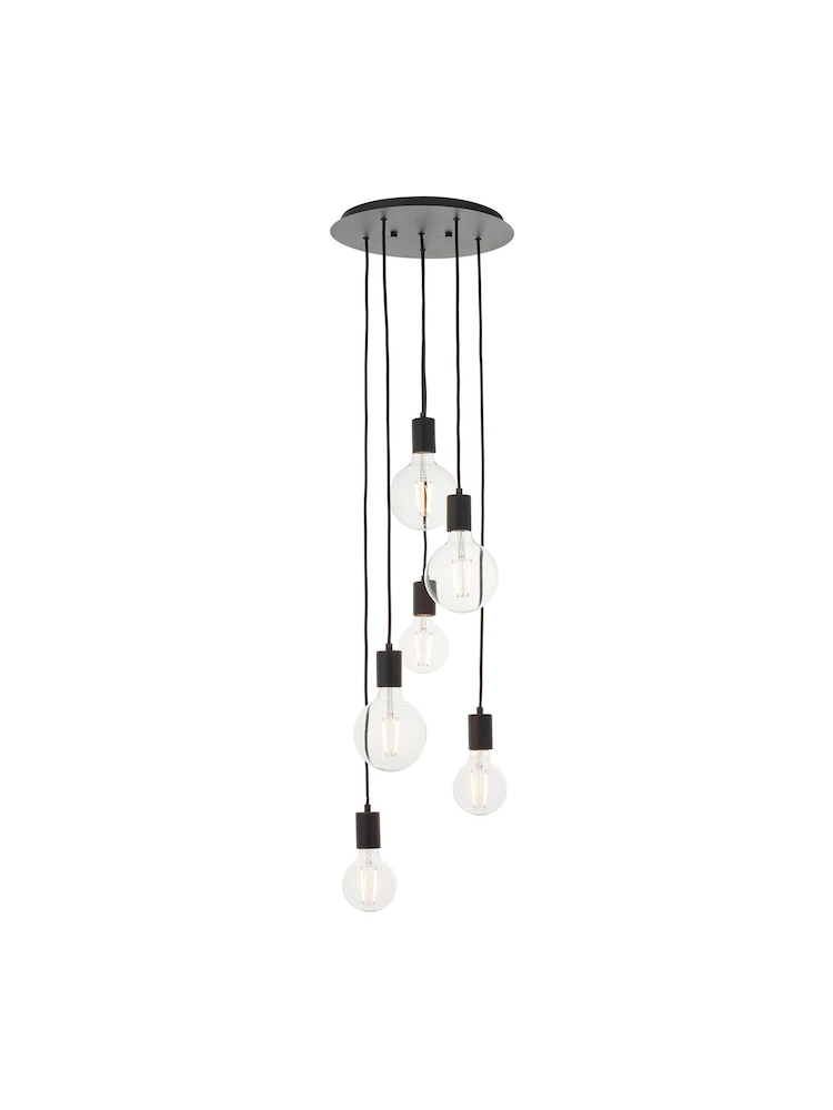 Gallery Home Matt Black Industrial 6 Bulb Ceiling Light Pendant - Image 8 of 8
