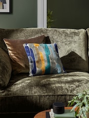 Navy Blue 43 x 43cm Retro Cut Velvet Cushion - Image 1 of 7