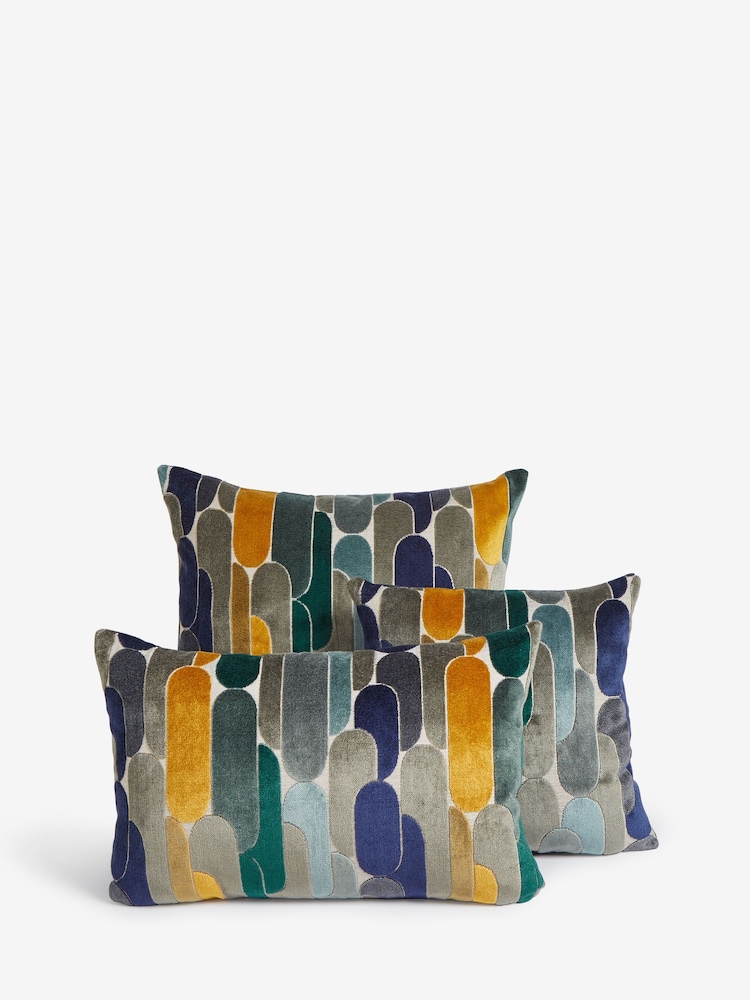 Navy Blue 43 x 43cm Retro Cut Velvet Cushion - Image 3 of 7