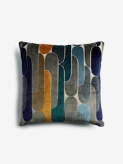 Navy Blue 43 x 43cm Retro Cut Velvet Cushion - Image 5 of 7