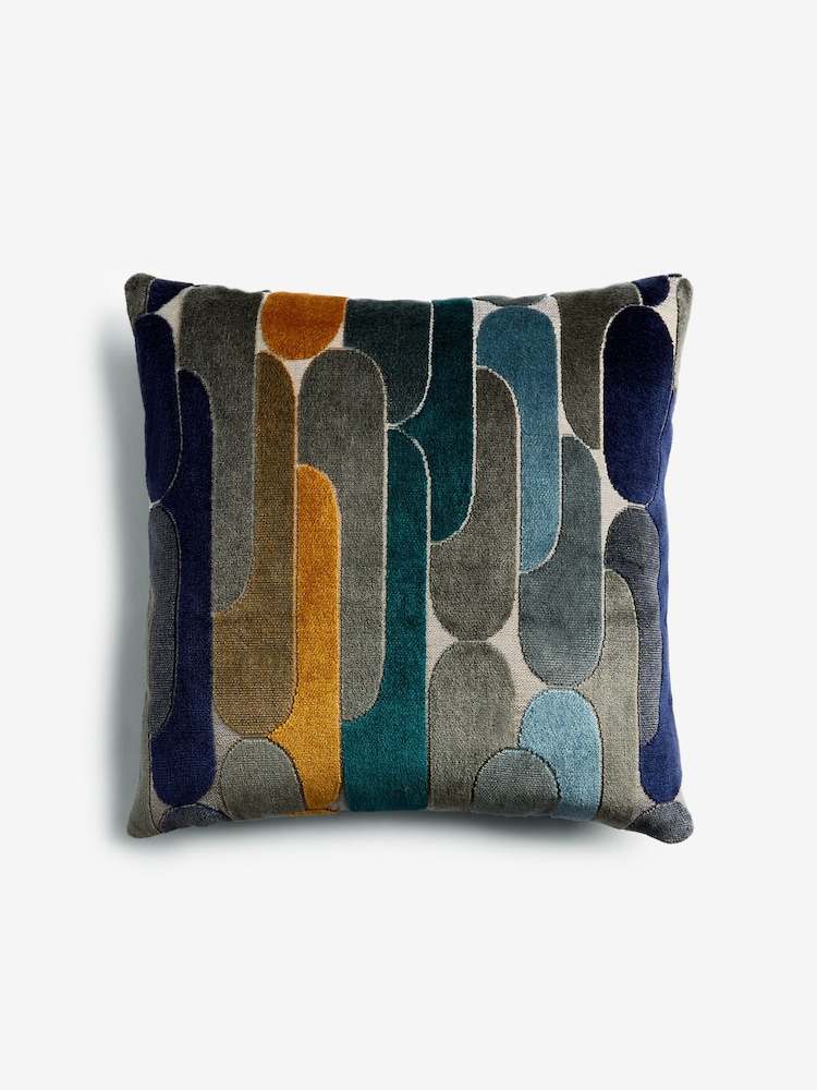 Navy Blue 43 x 43cm Retro Cut Velvet Cushion - Image 5 of 7