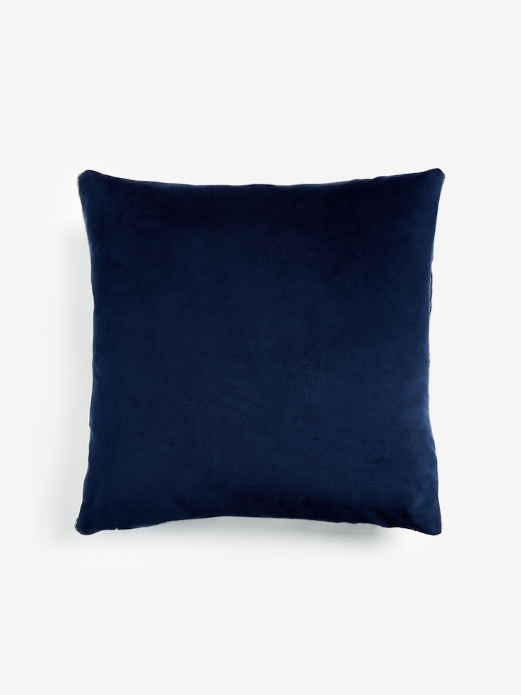 Navy Blue 43 x 43cm Retro Cut Velvet Cushion - Image 6 of 7